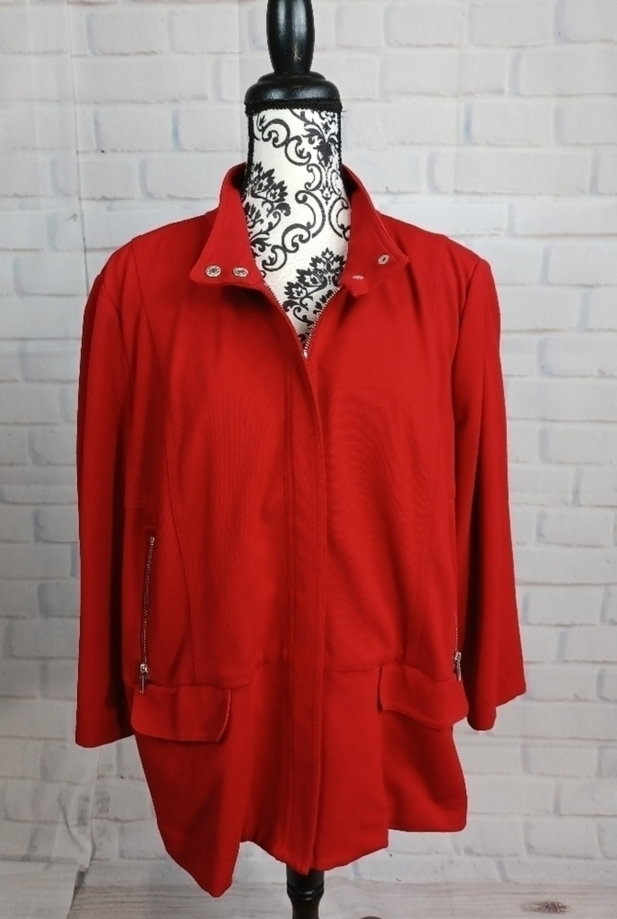 Chico's size 3 long sleeve stretch knit zip front jacket pockets